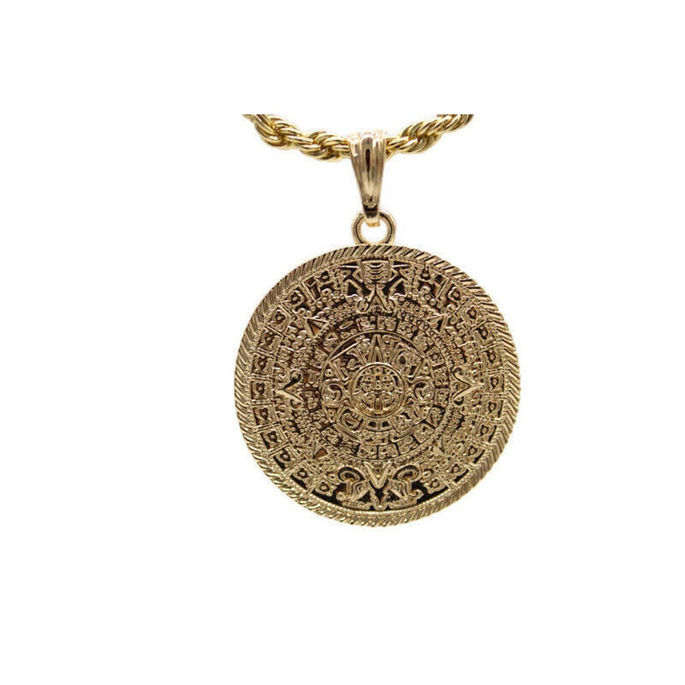 Aztec Calendar Pendant with Necklace Gold Filled Plated NEW Chain Centenario